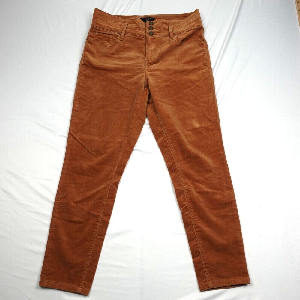 Ann Taylor Velvet Pants Womens 10P Orange Stretch High Rise Skinny Leg 5 Pockets